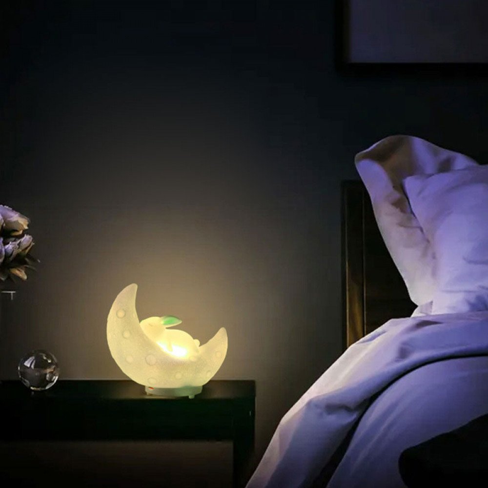 Luz Veladora Y Parlante Bt Luna Con Conejo Goma Touch Rgb