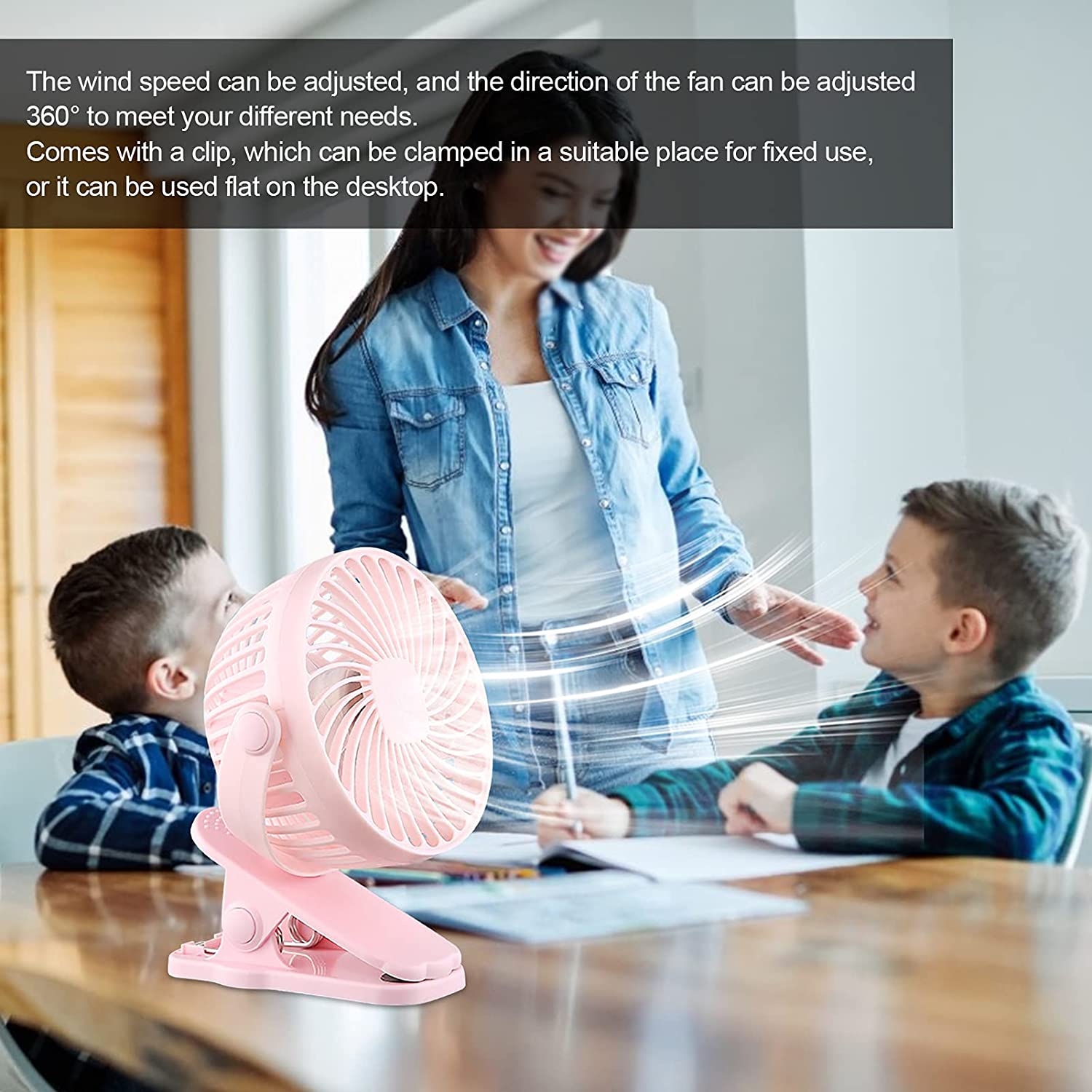 Mini Ventilador Usb Con Clip Recargable Portátil Para Mesa