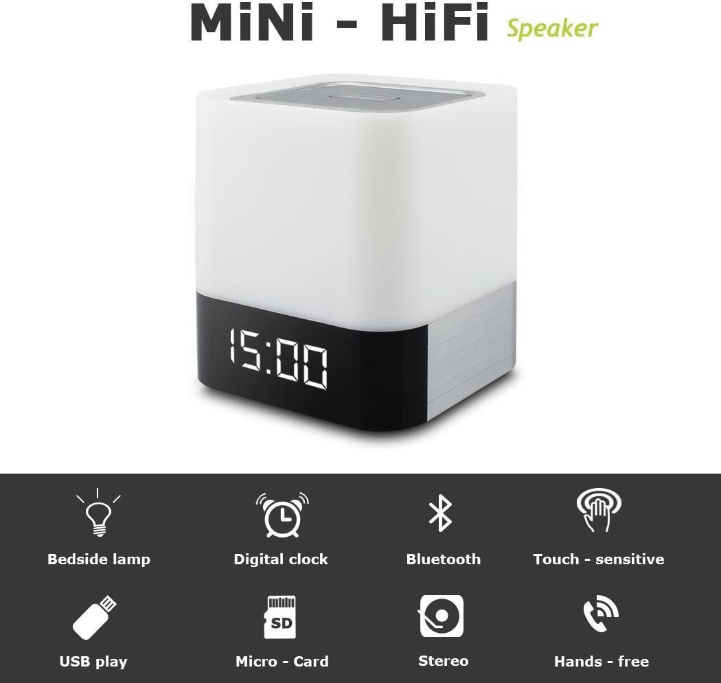 Parlante Reloj Despertador Bluetooth Veladora Rgb Recargable