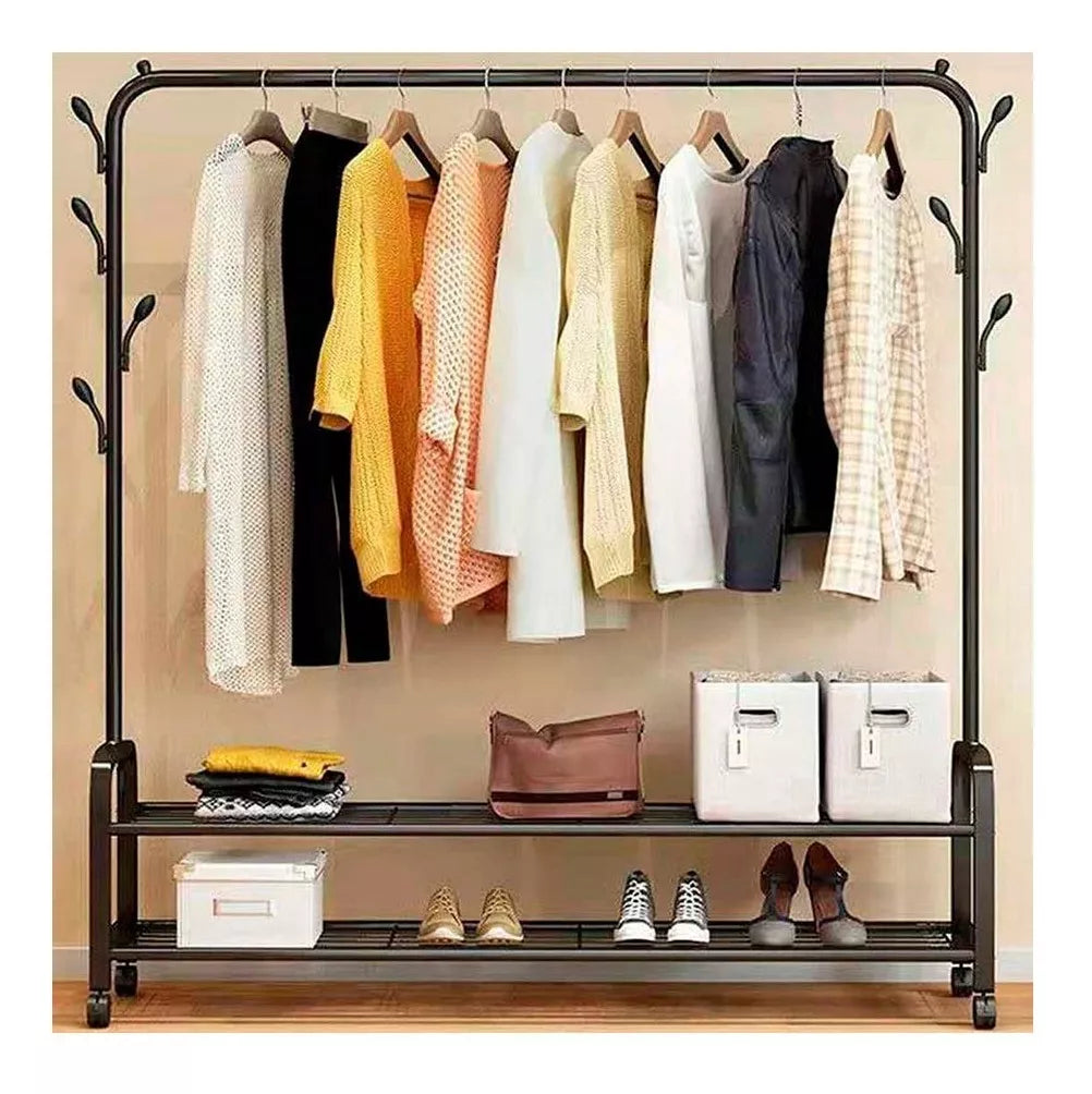 Perchero De Metal Negro Resistente Con Ruedas 105x34x155cm