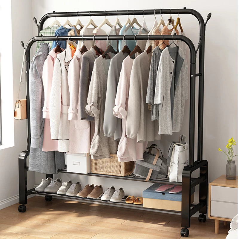 Perchero Doble De Metal Con Doble Estante 125x58x154cm