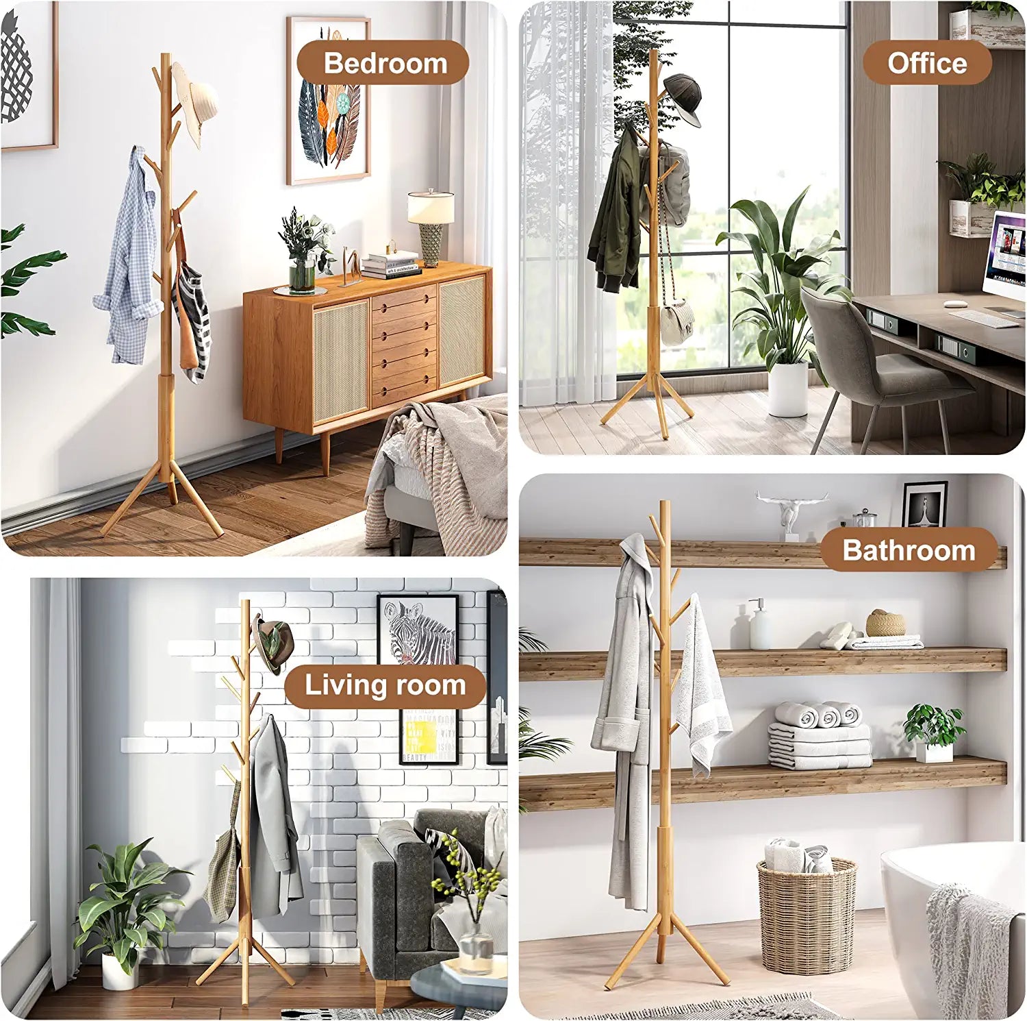 Perchero Madera Bambu De Pie 175x42cm Color Claro