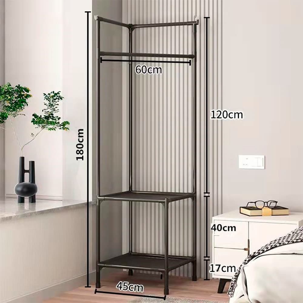 Perchero Esquinero Metálico Resistente 2 Estantes 180x45cm®