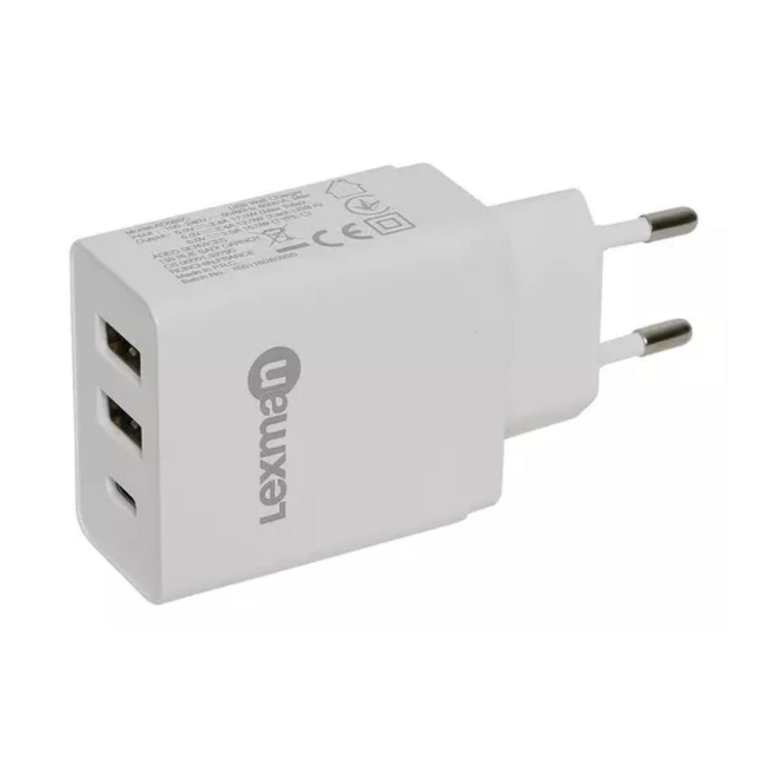 Cargador De Pared Treqa 38w 2 Usb + Tipo C 3.0 Carga Rápida®