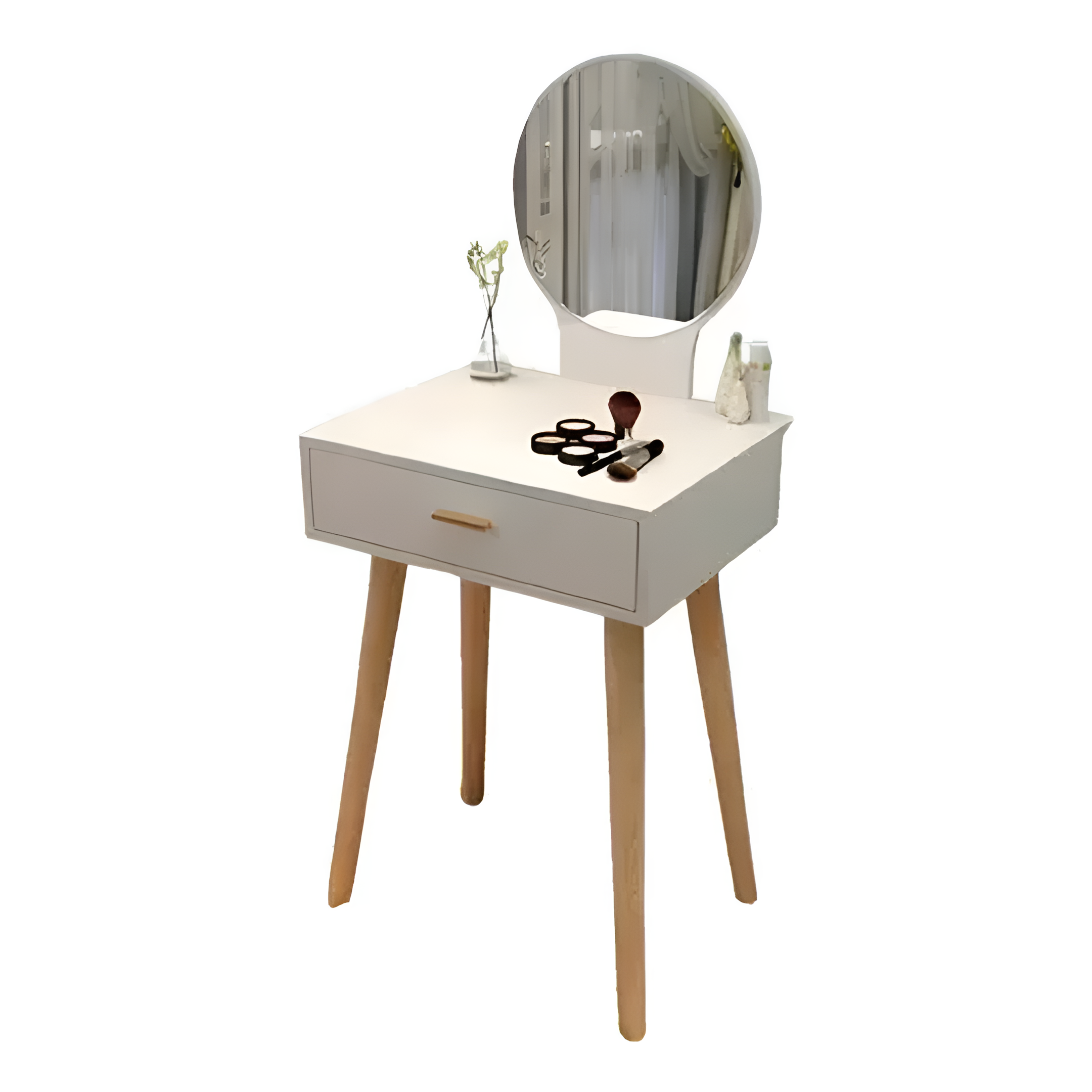 Tocador De Madera Con Espejo Natural Con Blanco 50x40x120cm®