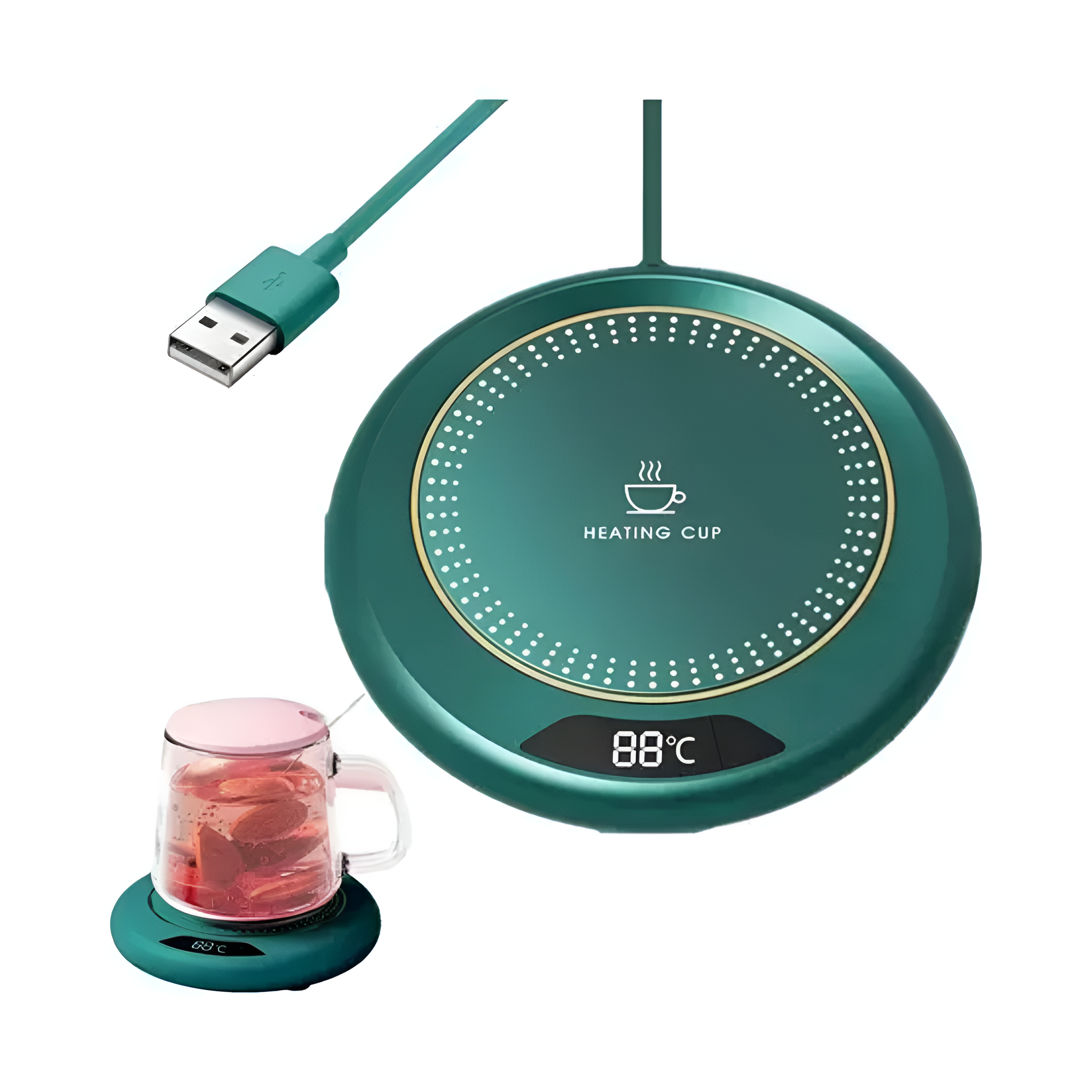 Base Calentadora Para Taza De Café, Te O Líquidos Usb 220v Color Verde®