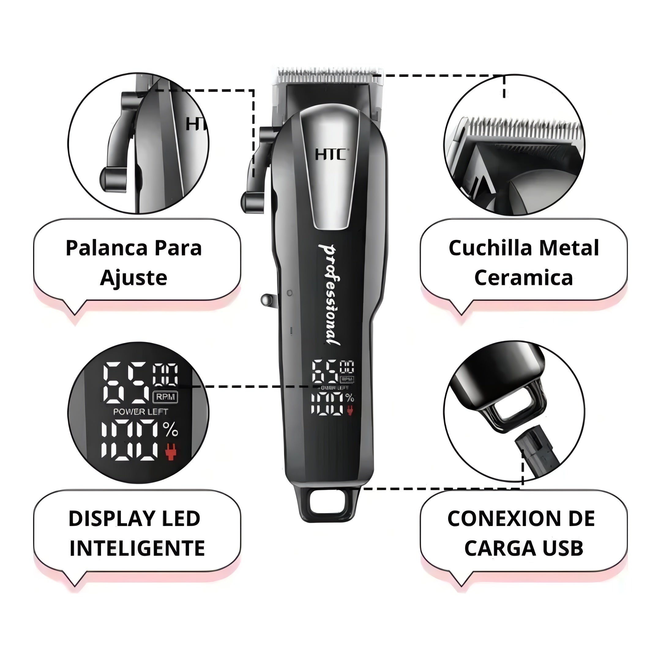 Cortapelo Eléctrico Profesional Htc Ct-8083 Pantalla Lcd 5w®