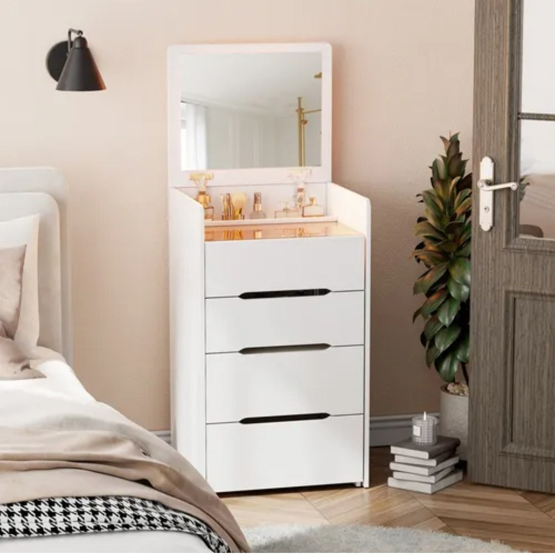 Mesa De Luz Estilo Tocador Con Espejo Y Cajones Mdf Blanco®