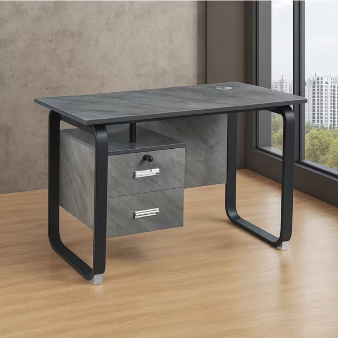 Escritorio Mdf Y Metal 2 Cajones 120x60x75cm Gris®