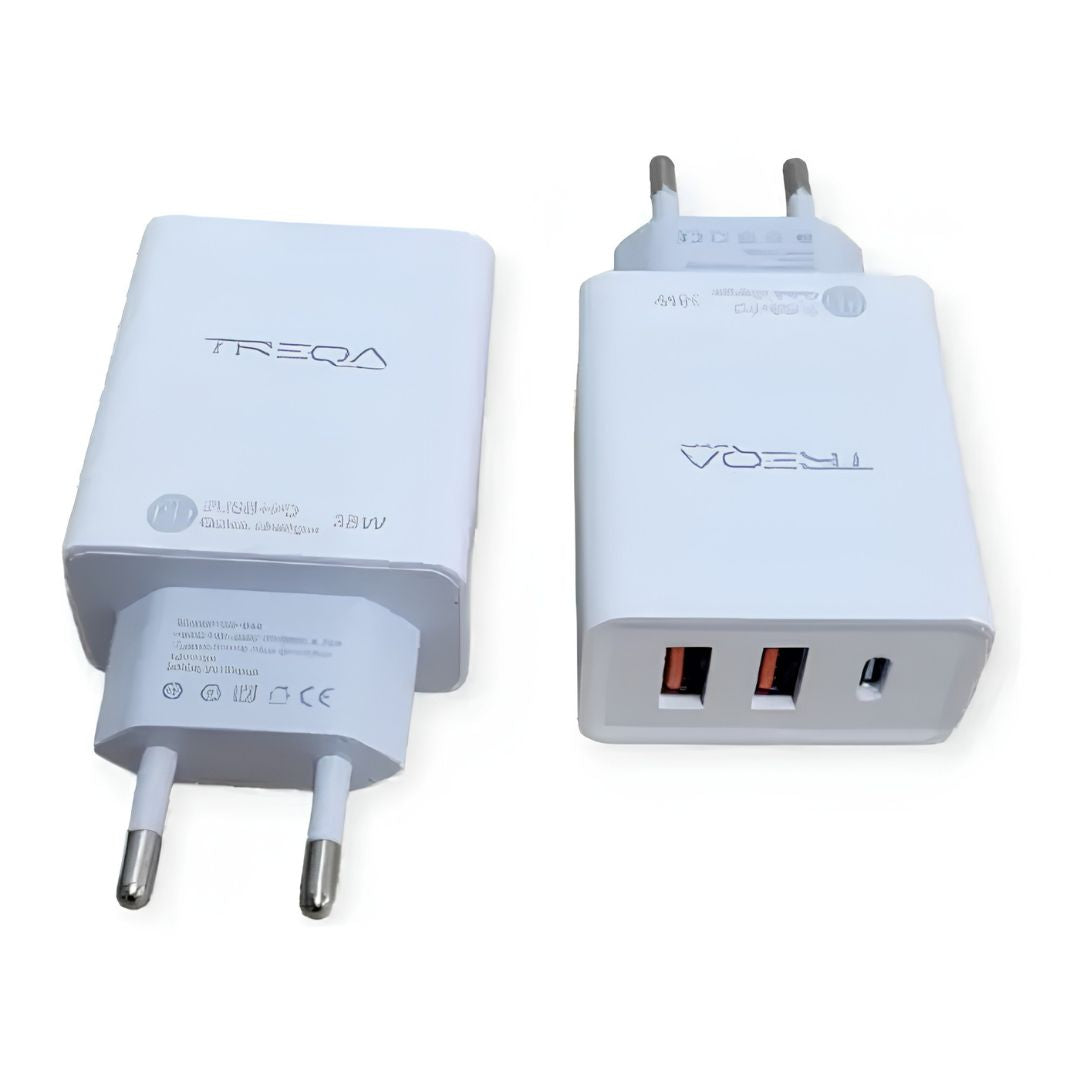 Cargador De Pared Treqa 38w 2 Usb + Tipo C 3.0 Carga Rápida®