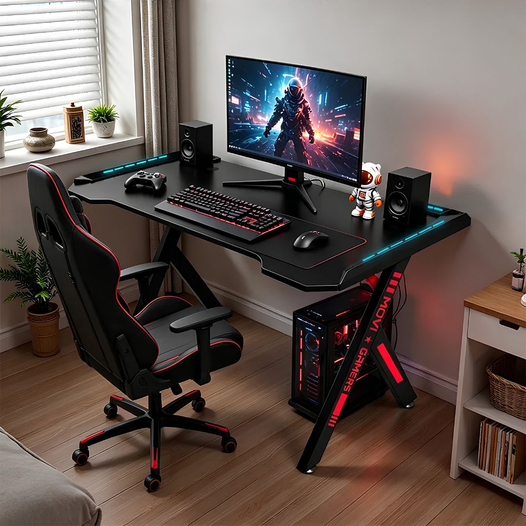 Escritorio Gamer Hierro Y Madera Mdf Profesional Luces Rgb®