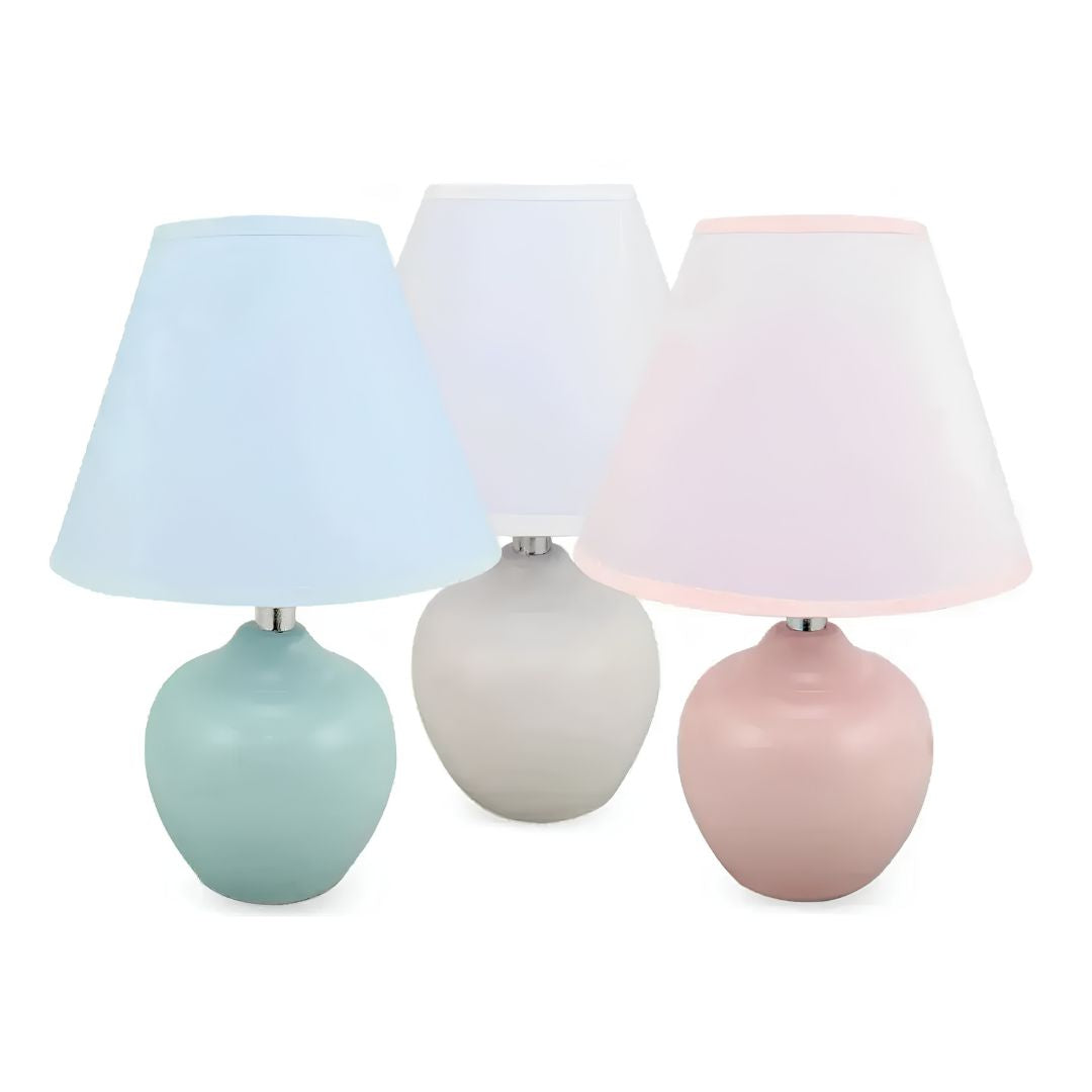 Lampara Portatil De Mesa Decorativa Base Cerámica Rosada®