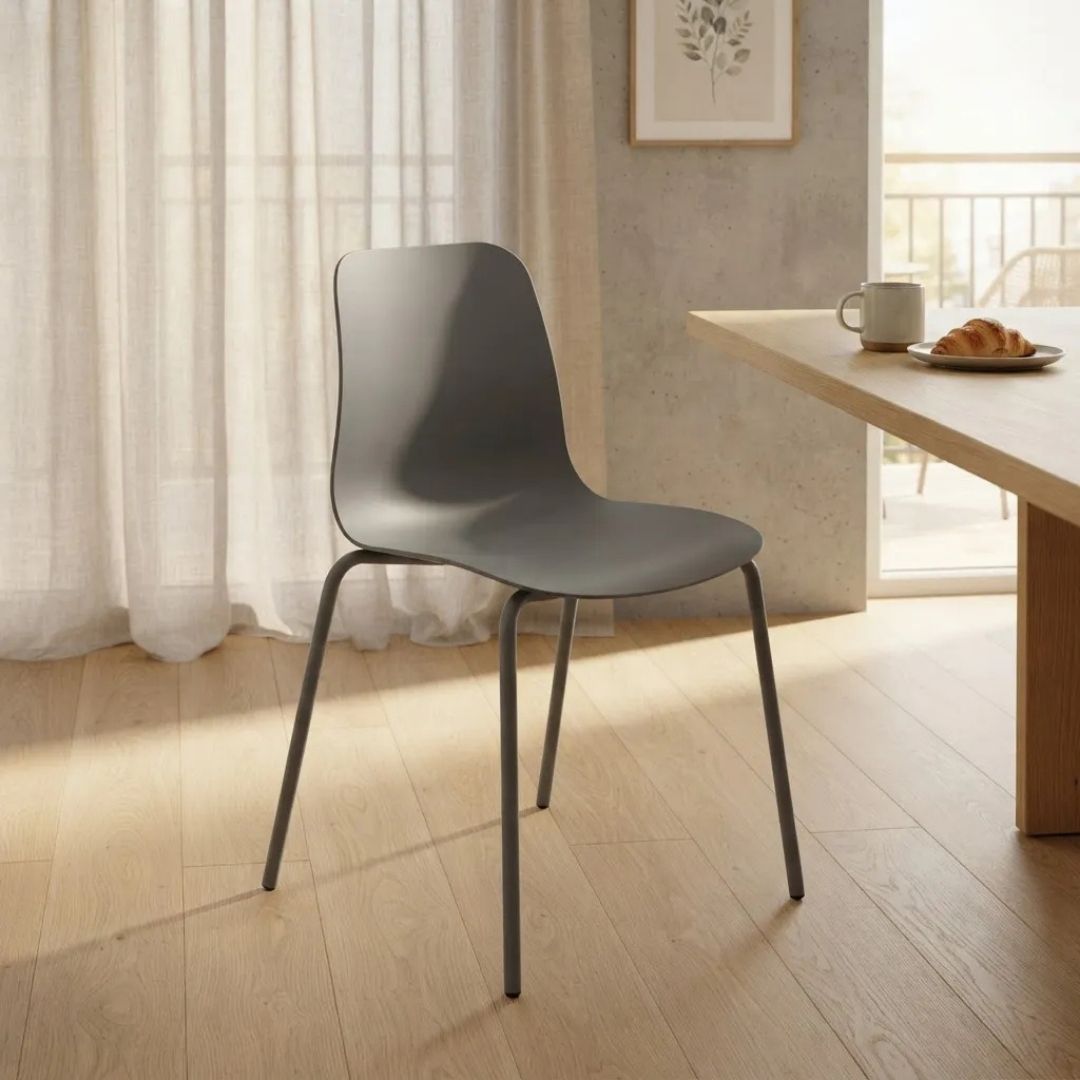 Silla De Comedor Gris Mate Metal Y Polipropileno Premium®