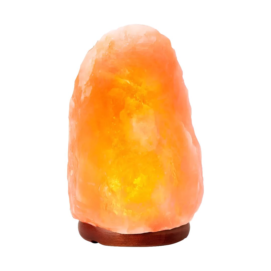 Lámpara Piedra Rústica De Sal Himalaya Base De Madera®