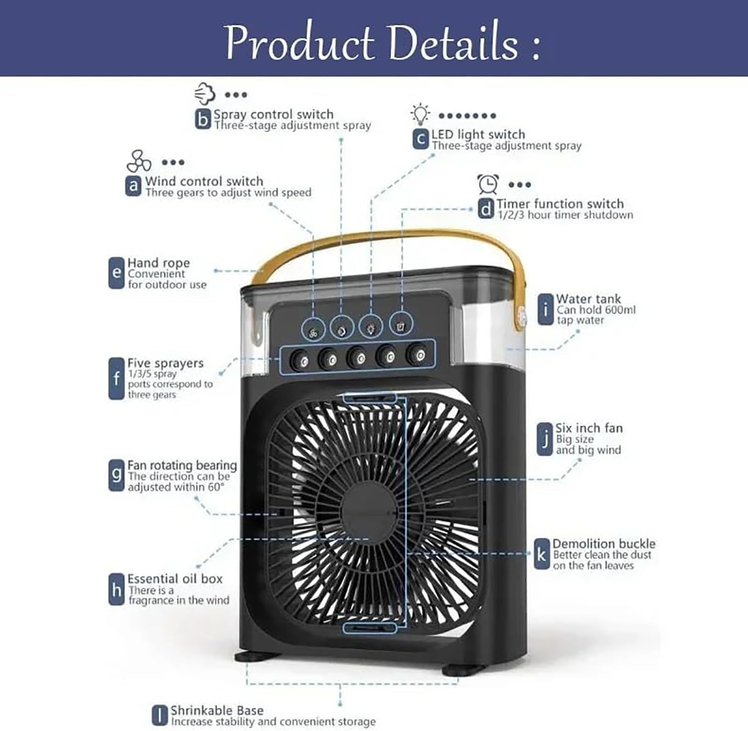 Ventilador Portatil Mini 3en1 Aire Frio Y Humidificador Led®
