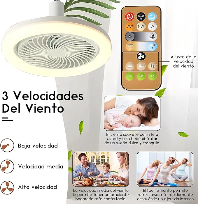 Lampara Led Con Ventilador Incorporado Y Control Remoto ®