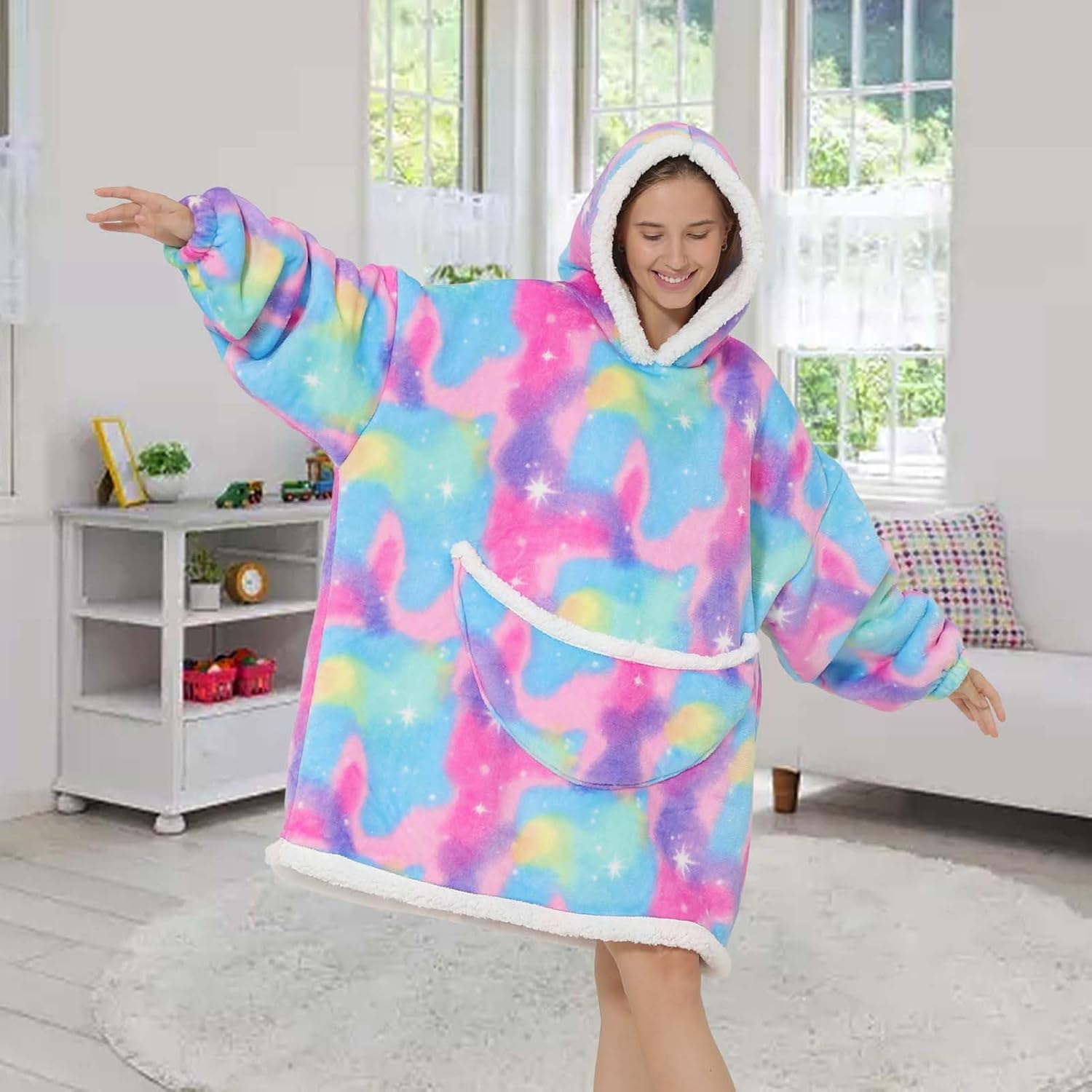 Manta Arcoíris Estrellita Buzo Capucha Canguro Tela Polar®