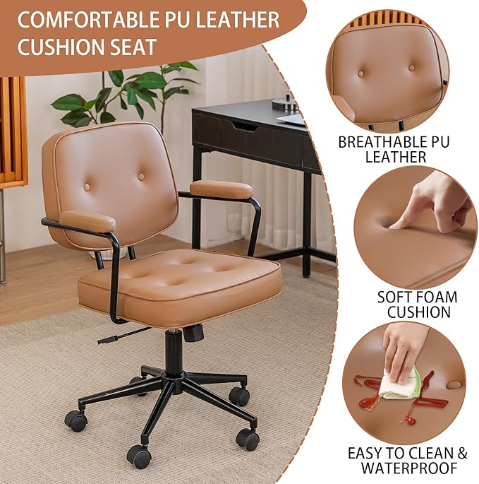 Silla De Oficina Vintage Cuero Sintético Ruedas 360®