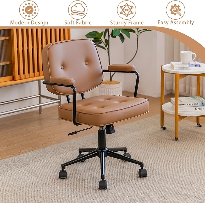 Silla De Oficina Vintage Cuero Sintético Ruedas 360®