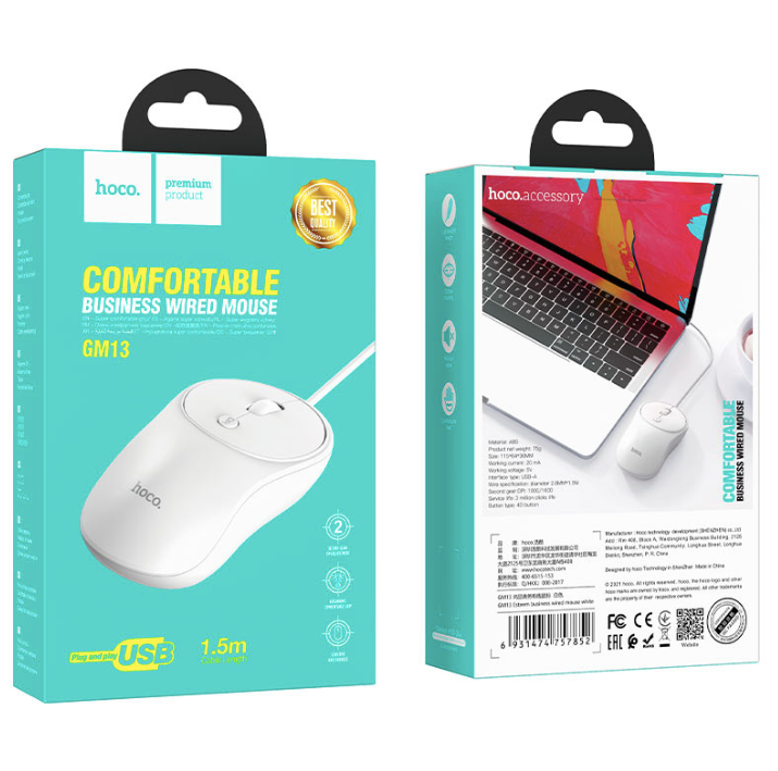 Mouse Ratón Con Cable 1,5m Gm13 Esteem Blanco Practico®