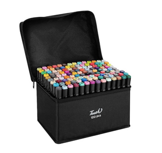Set De Marcadores De Colores 120 Unidades Doble Punta+funda