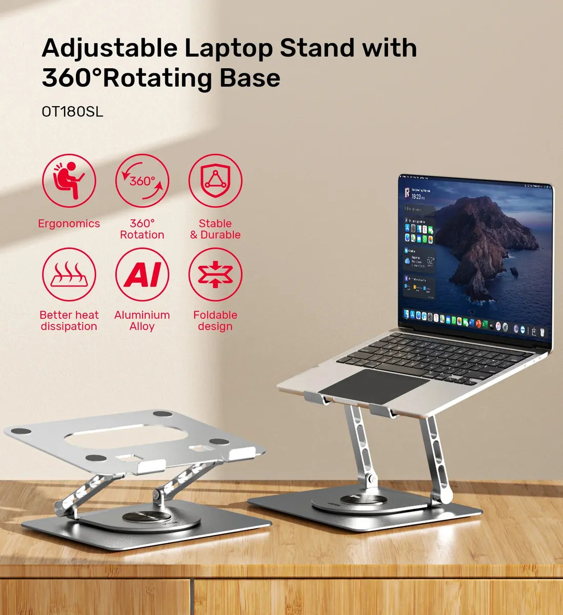 Soporte Regulable Para Notebook 26x21cm 360° Acero Premium®