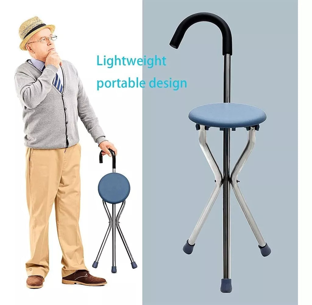 Bastón Con Asiento Plegable, 3 Apoyos Acero Inoxidable®