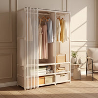Ropero Organizador Practico Metal Y Tela 4 Estantes Beige®
