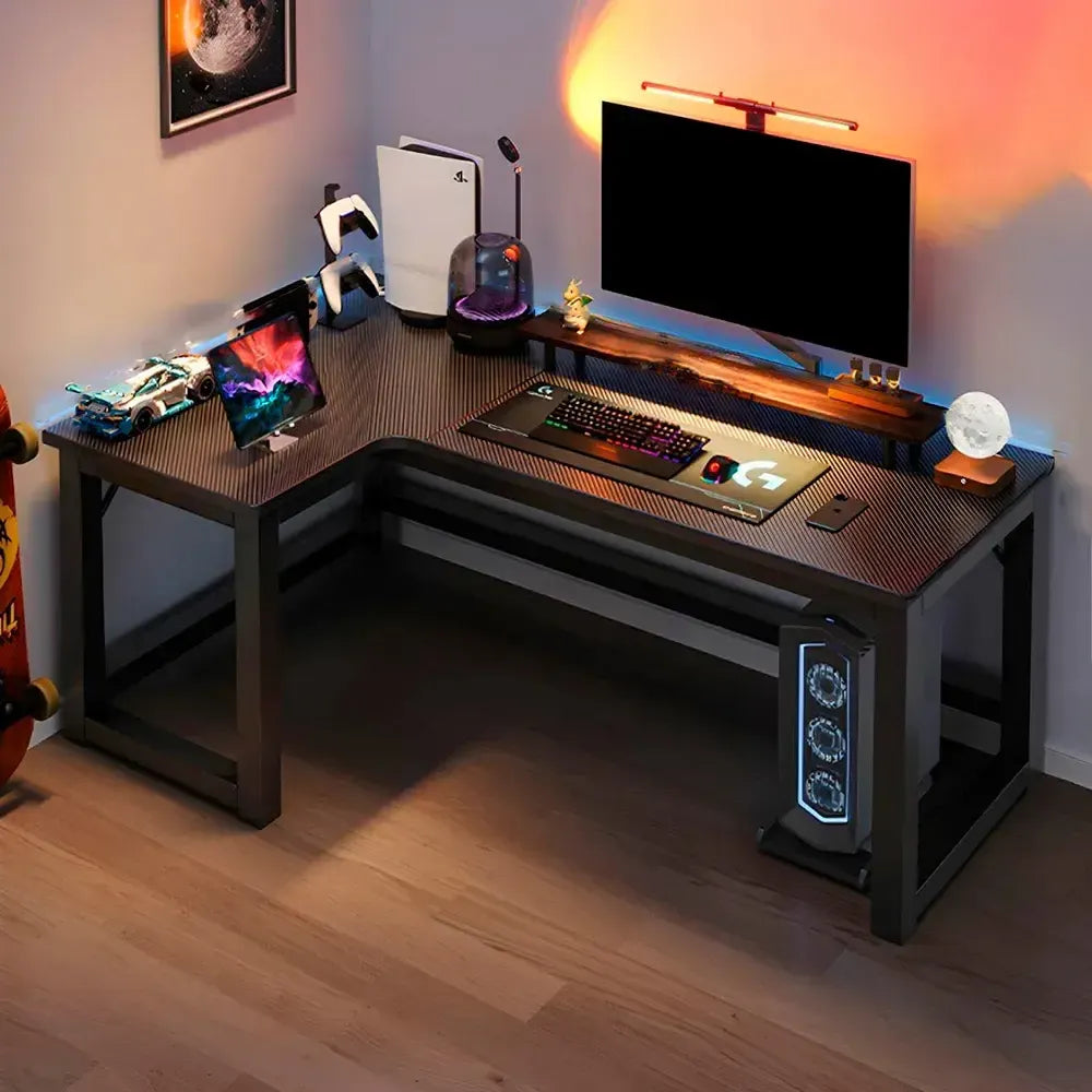 Escritorio gamer en L fibra de carbono y hierro 160x120cm®