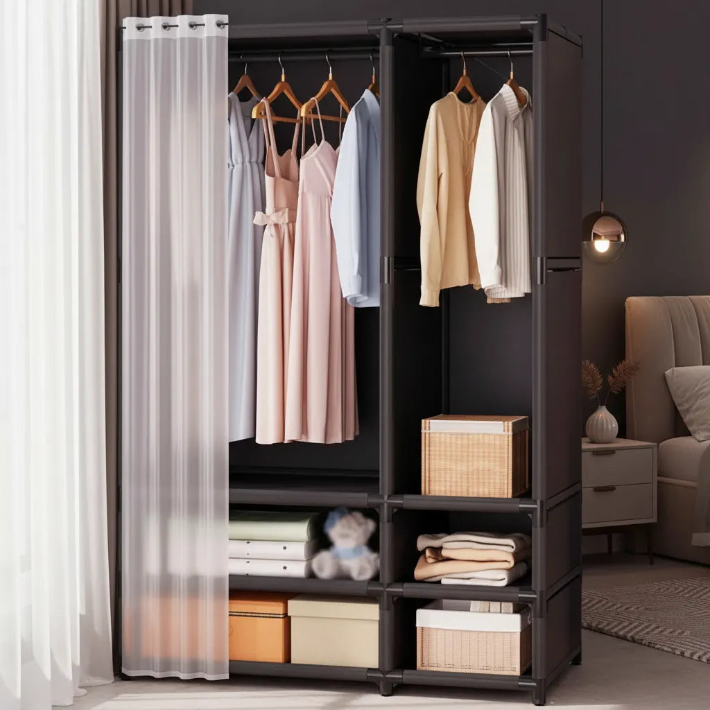 Ropero Organizador Tela Impermeable Y Metal 166x109cm Negro®