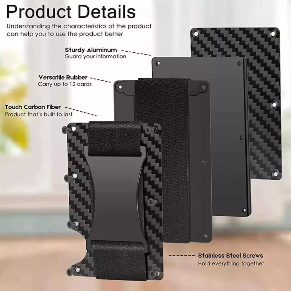 Billetera Minimalista De Fibra De Carbono Para Tarjetas Rfi®