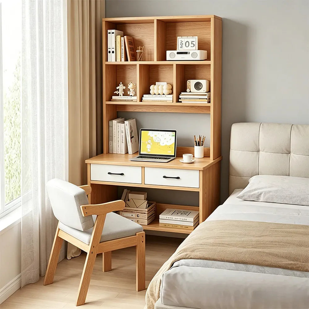 Escritorio Con Biblioteca + Cajones + Estantes Premium Mdf®