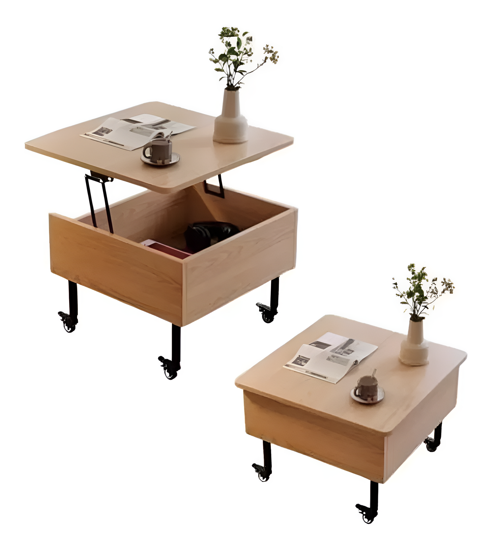 Mesa Ratona Mdf Elevación Con Cajón Oculto 55cm Con Ruedas®