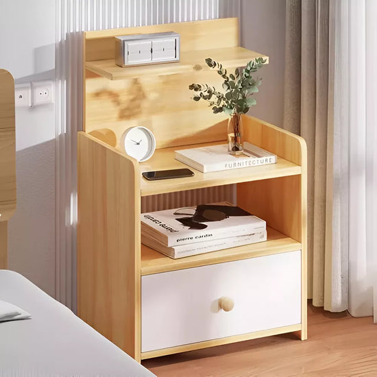 Mesa De Luz Marrón Y Blanco - 3 Estantes Y Cajón®