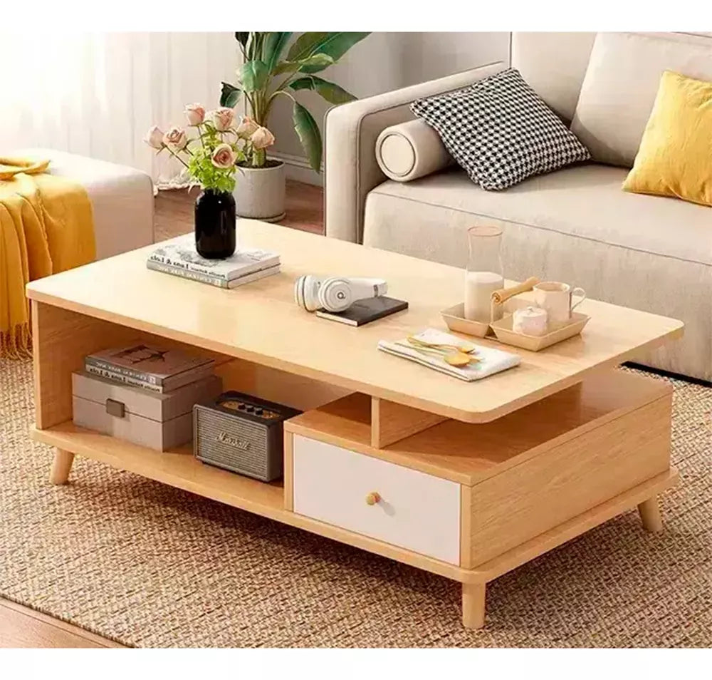Mesa Ratona Premium Auxiliar Natural Estante Cajón 120x60cm®