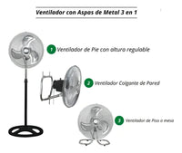 Ventilador Goldtech 3 En 1 Turbo 55 W Con 3 Aspas De Metal®