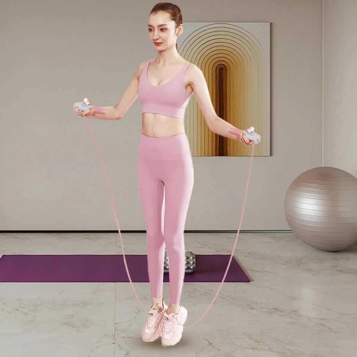 Cuerda De Salto Con Contador Para Ejercicio Resistente Rosa®