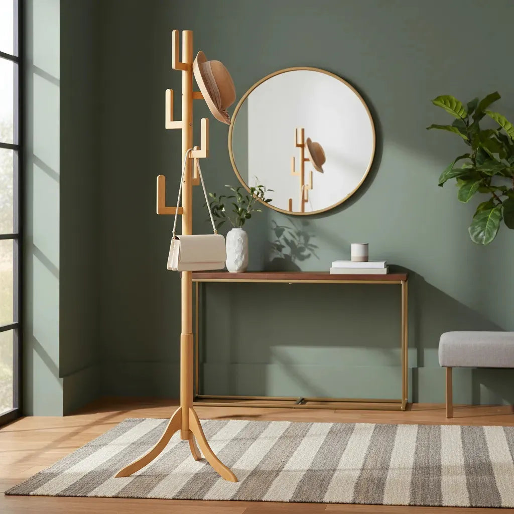 Perchero Madera Bambu Con 6 Ganchos 174cm Color Natural®