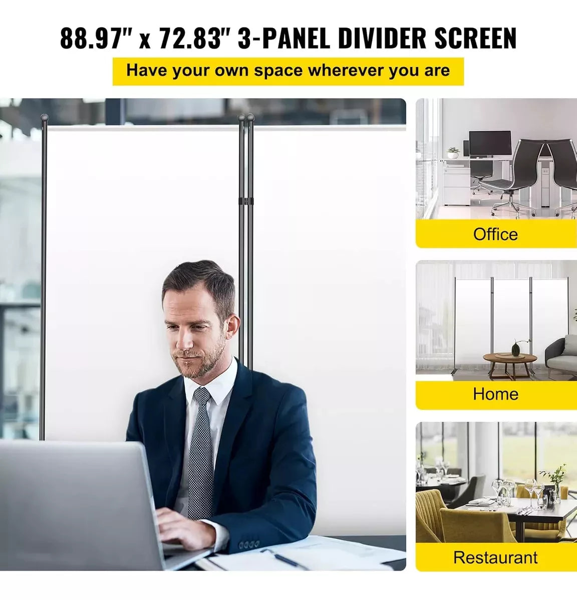 Biombo Separador 3 Paneles 226x185cm Poliéster Con Ruedas®