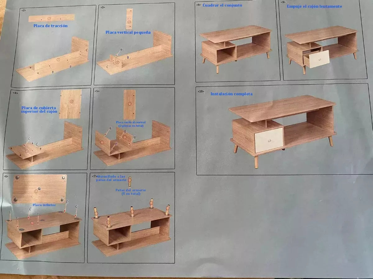 Mesa Ratona Premium Auxiliar Natural Estante Cajón 120x60cm®