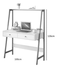 Escritorio Mdf Moderno Con Cajones Blanco Y Dorado 100x50cm®