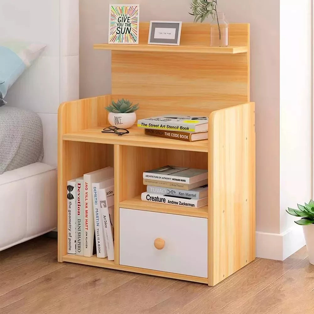 Mesa De Luz Natural / Blanco 4 Estantes 1 Cajón 43x26x60 Cm®