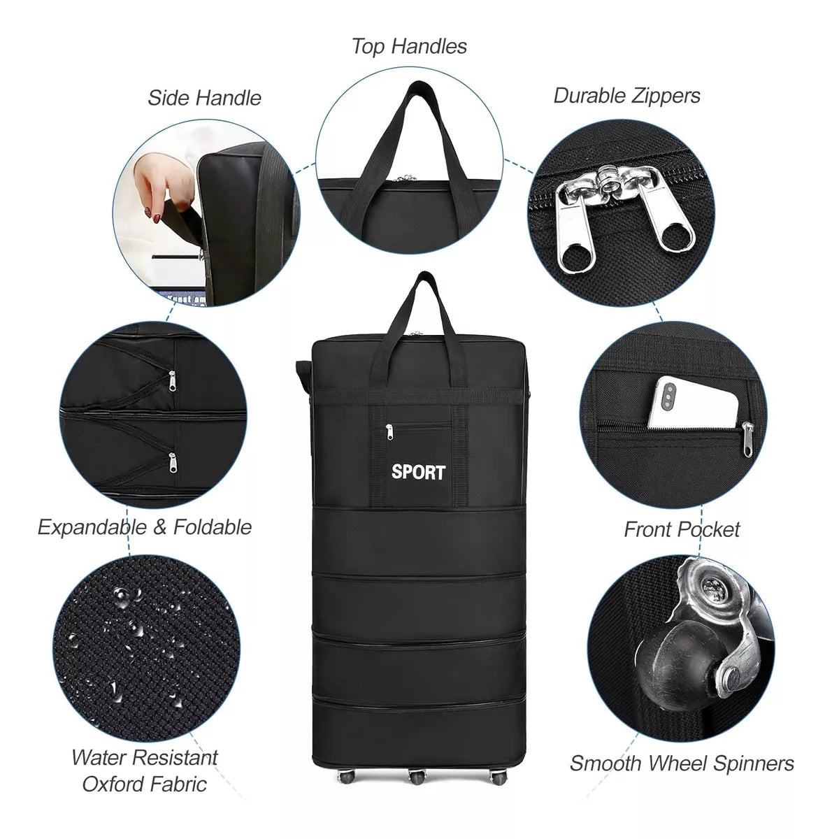 Bolso Viaje 4 Niveles Cierre, Asas Tela Impermeable 6 Rueda®