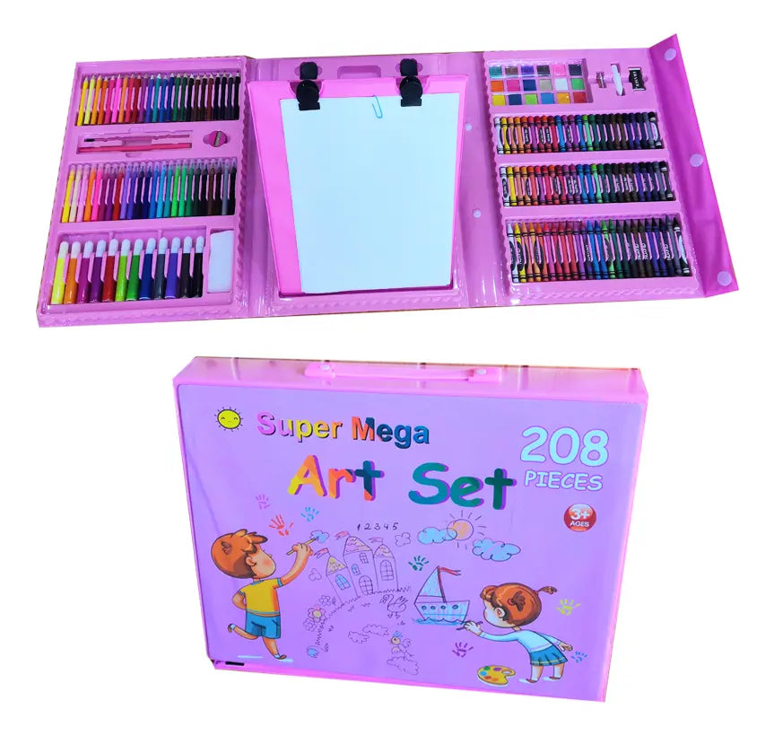Set Kit De Arte 208 Piezas Valija Infantil Con Atril Rosado®