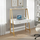 Escritorio Mdf Moderno Con Cajones Blanco Y Dorado 100x50cm®