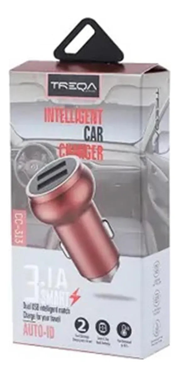 Cargador Para Auto Treqa 2 Usb Usb Color Plomo Práctico®