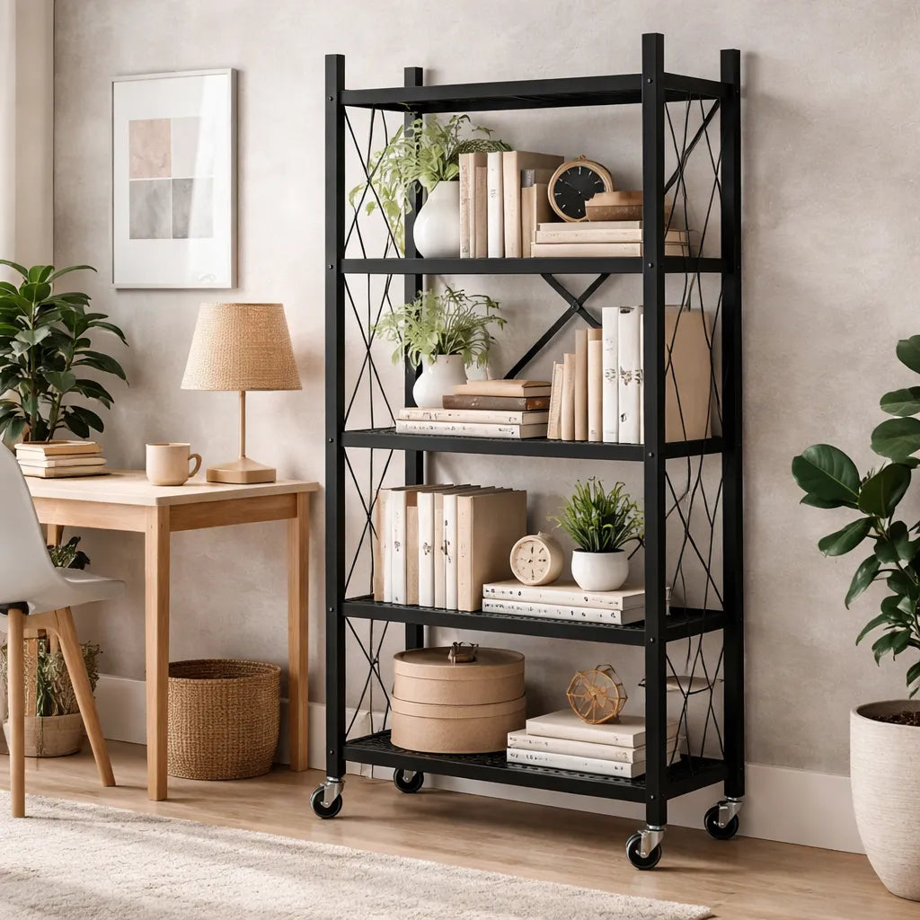 Estantería Plegable 4 Niveles + Ruedas Decoracion Premium®
