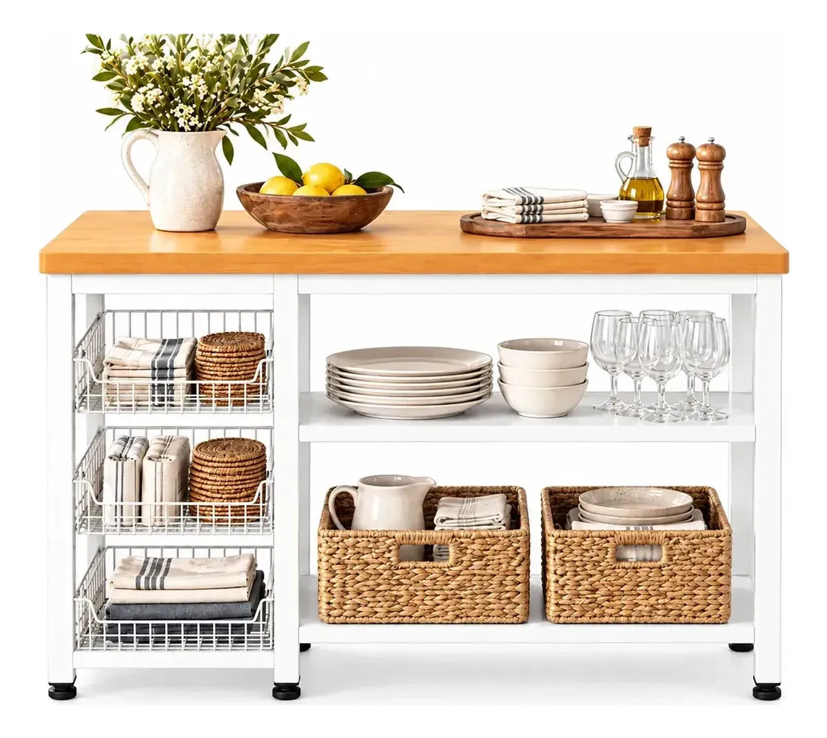 Organizador de cocina auxiliar MDF y metal blanco y natural