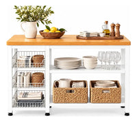 Organizador de cocina auxiliar MDF y metal blanco y natural