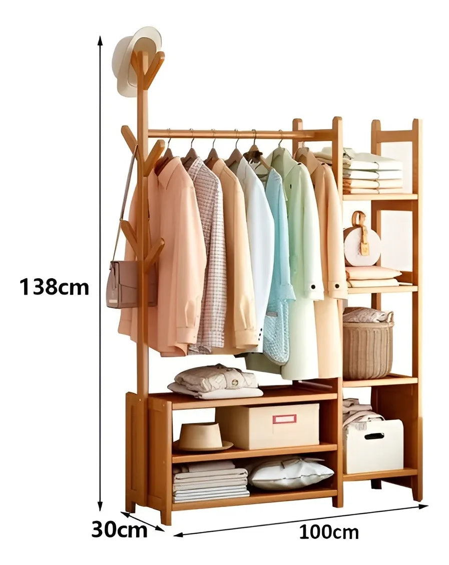 Perchero Madera Bambú Premium De Pie 7 Estantes 100x30x158c®